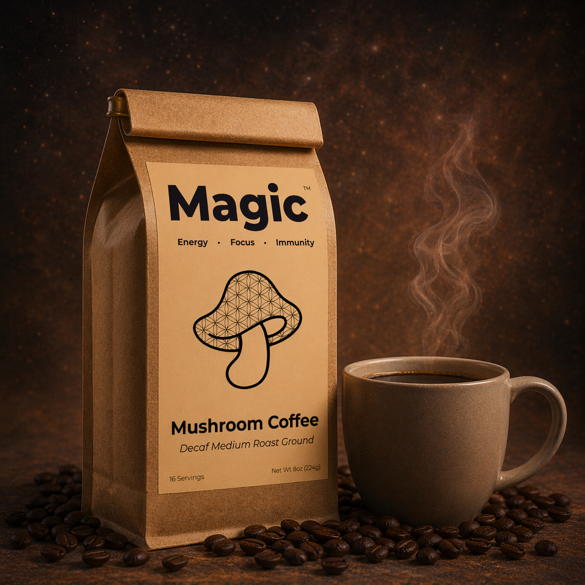 MAGIC™  Decaf Mushroom Coffee- Real Coffee with Lions Mane, Cordyceps, and Chaga